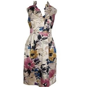 Suite 7 Watercolor Floral Ruffle Neckline Knee Length Dress Size 6
